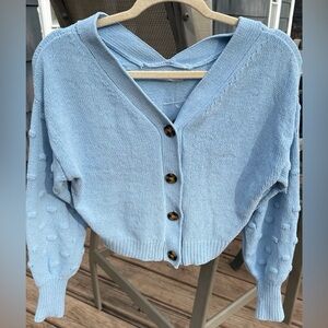 moon & madison Light Blue Cropped Button-Front Knit Cardigan